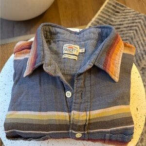 Faherty Men's Blue and Orange Striped Shirt